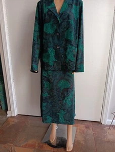 SUSAN GRAVER Green Paisley Jacket/Long Skirt Size XL Button Front 2 Piece~EUC - Picture 1 of 20