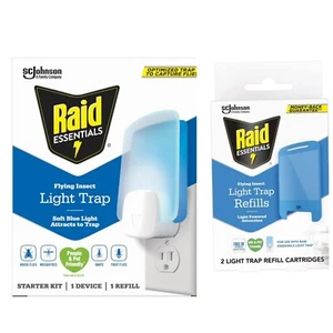 RAID Essentials Flying Insect Light Trap Starter Kit And 2 Pack Refill Pack! - Picture 1 of 5