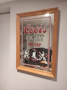 Vintage 1980s Coors Light Beer Mirror Wooden Sign by Adolph Golden Co - Picture 1 of 10
