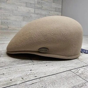 NWT Panizza Taupe Ascot Rabbit Fur Peaked Flat Cap Hat, Size 55/6 7/8/S - Picture 1 of 10