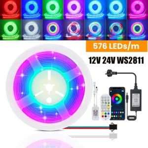 12V/24V WS2811 RGB IC COB LED Strip Light WIFI 576LEDs/m High Density power set - Picture 1 of 30