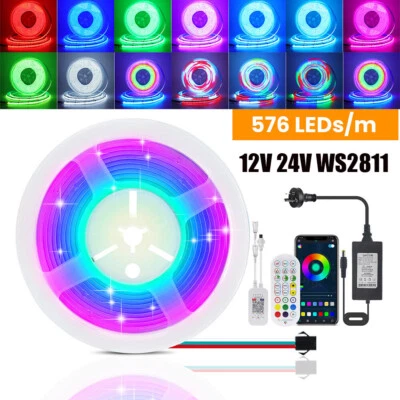 12V/24V WS2811 RGB IC COB LED Strip Light WIFI 576LEDs/m High Density power set - Image 1 of 4