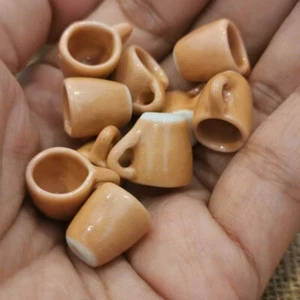 Light Orange Funnel Ceramic Coffee 10 Mugs Dollhouse Miniatures Kitchen Decor - Picture 1 of 7