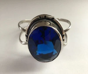 Mexikanisches großes klobiges Statement dunkelblaues Glas Armreif Armband - Bild 1 von 8