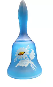 Blue Mist Satin Blue Painted White Daisy Glass Bell Westmoreland Style - Picture 1 of 4