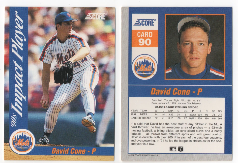 1992 Score 'Impact Player' #90 - DAVID CONE - Image 1 of 1