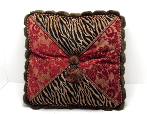 18"x18" Faux Fur down Filled tiger Print Throw Pillow Brown/red- Croscill ? - Picture 1 of 9