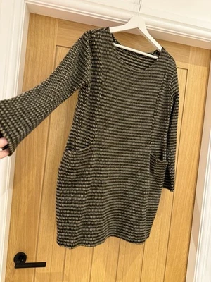 Boutique Brown & Cream Mohair-Style Long Tunic Jumper – Size 12/14 - Image 1 of 4