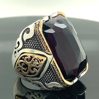 Anillo grande de plata estilo otomano amatista hombre Foto 1 de 4