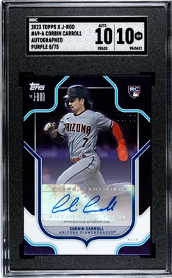 2023 Topps X J-Rod #69-A Corbin Carroll Auto. Purple Foil /75 SGC 10 - Image 1 of 2