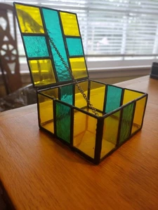Vintage Handarbeit Buntglas Schmuckschatulle Geschenkbox verpackt Geschenk gelb türkis - Bild 1 von 17