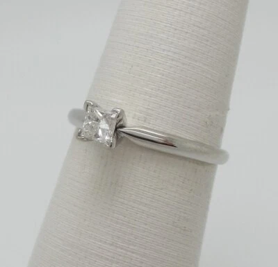1/3CT Natural Princess Diamond Solitaire Engagement Wedding Ring 14K White Gold - Image 1 of 4