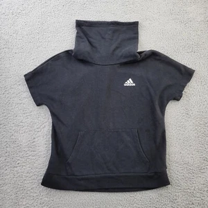 Adidas Sweatshirt Girls XL 16 Mock Neck Black Pockets Short Sleeve - Picture 1 of 9