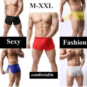 Men Sexy Sheer See Through Boxer Briefs Underwear Mesh Shorts Trunks Underpants - Picture 1 of 20