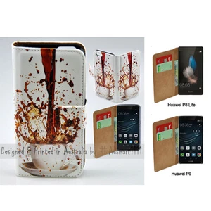 For Huawei Series - Spill Coffee Print Flip Wallet Mobile Phone Case Cover - Picture 1 of 1