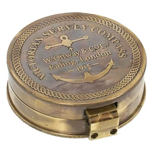 Compass Antique Nautical Pocket Brass With Lid Vintage By Collections - Imagen 1 de 4