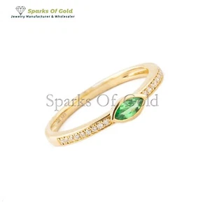 Solid 14k Yellow Gold Emerald Diamond Eternity Band Ring Anniversary Jewelry - Picture 1 of 3