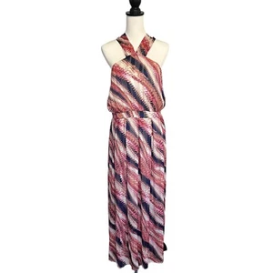 CHELSEA 28 Halter Maxi Dress M Medium Pink Abstract Print Lined Lightweight - Picture 1 of 15