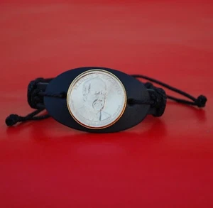 2014 Presidential Coin Genuine Leather Wristband Bracelet - Franklin Roosevelt - Picture 1 of 5