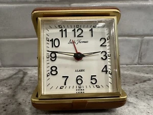 Vintage SETH THOMAS Wind-up Travel Alarm Clock w/ Folding Brown Case. - Picture 1 of 10