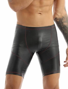 Men's PU Leather Shorts Bodybuilding Pouch Short Pants Biker Shorts AU - Picture 1 of 8