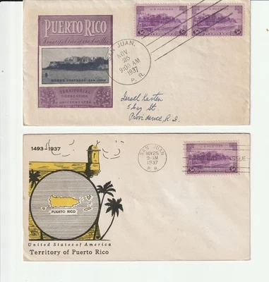 (2) 1937 TERRITORY OF PUERTO RICO FIRST DAY ISSUE COVER CACHES - Image 1 of 2