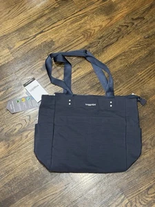 NWT baggallini Laminated Carryall Tote Solid Strap Zipper Closure French Navy - Picture 1 of 5