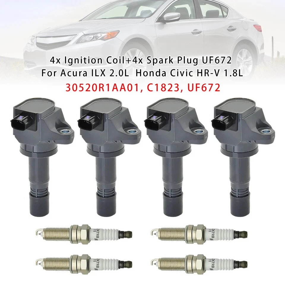 4x Ignition Coil+4x Spark Plug UF672  For Acura ILX 2.0L  Honda Civic HR-V 1.8L - Image 1 of 4