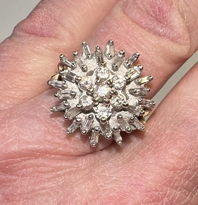 Vintage 14K Gold Cluster Cocktail 1 Carat Diamond Ring Women's Size 7 - Image 1 of 4