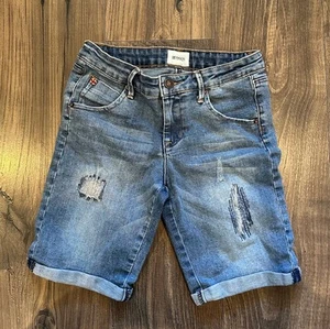 GUC Kid's Hudson Denim Bermuda Shorts, Distressed Cuffed Hem Adjustable Waist 16 - Picture 1 of 7