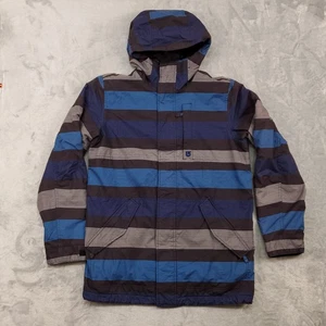 Burton Snowboard Jacket Mens Medium Blue Striped Hooded DRYRIDE White Collection - Picture 1 of 13