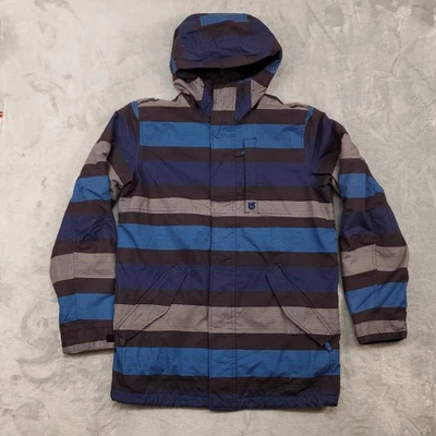 Burton Snowboard Jacket Mens Medium Blue Striped Hooded DRYRIDE White Collection - Image 1 of 4