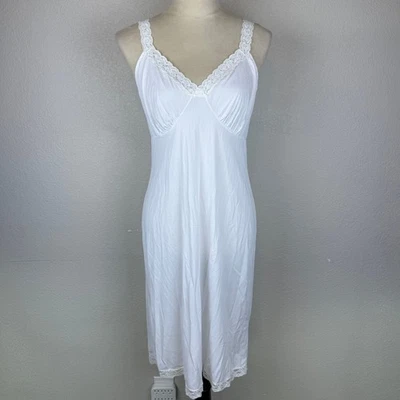 Vestido sin Mangas Shadowline Blanco Nylon Encaje Borde Vintage Talla 36 26" Elegante Elegante Elegante Foto 1 de 4