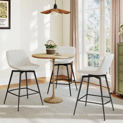 30" Swivel Upholstered Bar Stools with Back & Footrest, Set of 3 Bar Chairs - Image 1 of 4