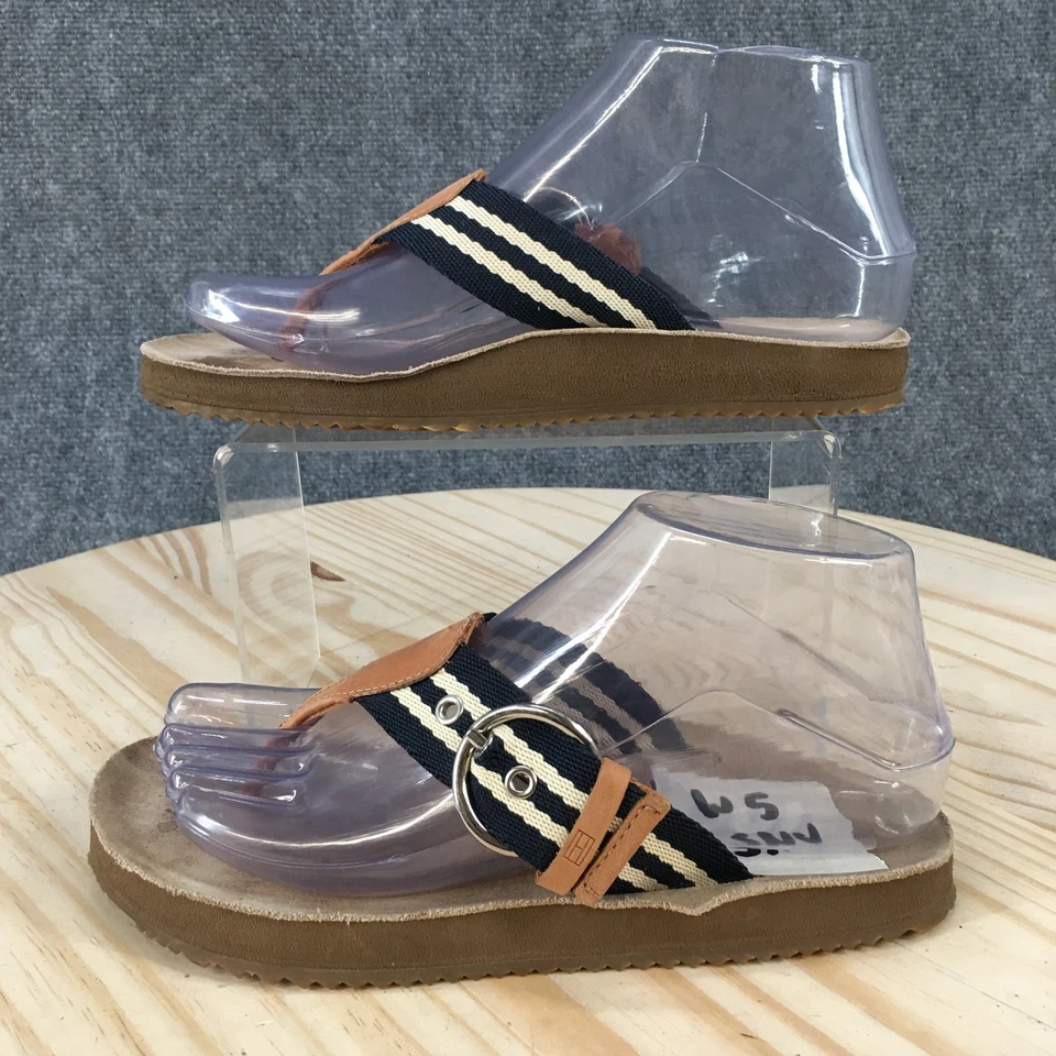 Tommy Hilfiger Sandalias Mujer 5 Tanga Azul Rayas Puntera-Poste Cómodas Informales Planas Foto 1 de 4