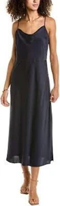 VINCE $425 Navy Blue Satin Cowl Neck Slip Dress Midi Gorgeous! NWT 10 / M - Picture 1 of 8