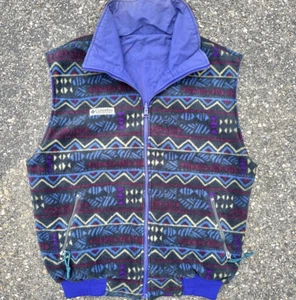 Vintage Columbia Retro 90s Reversible Aztec Print Fleece Vest Mens Size M Medium - Picture 1 of 10