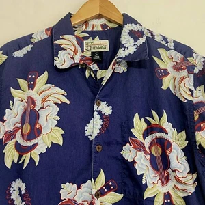 Patagonia Pataloha Hawaiian Shirt Guitar Mens M Blue Short Sleeve Button Down - Picture 1 of 10