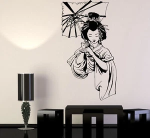 Vinyl Wall Decal Geisha Japanese Girl Umbrella Asian Style Stickers (1187ig) - Bild 1 von 3