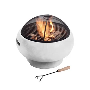 53 cm Outdoor Round Faux Concrete Wood Burning Fire Pit with Accessories Gray - Picture 1 of 12