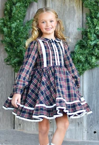 Makena Lane Designs Boutique Navy Christmas Plaid Patricia Ann Dress 16 NWOT - Picture 1 of 4