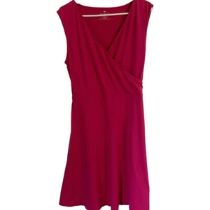 Talbots Hot Pink Faux Wrap Tie Waist Dress Womens Large Stretch Casual Summer - Picture 1 of 14