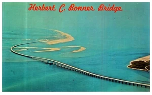 1966 Cartolina d'epoca Hatteras North Carolina Herbert Bonner Bridge Water-Bri135 - Foto 1 di 3