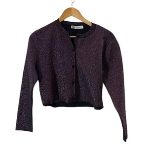 Zara Small Women's Metallic Purple Velvet Sparkle Cropped Cardigan - Picture 1 of 5