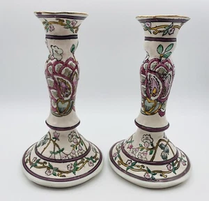 Vintage Kerzenständer chinesisches Blumen Design Keramik handbemalt - Bild 1 von 8