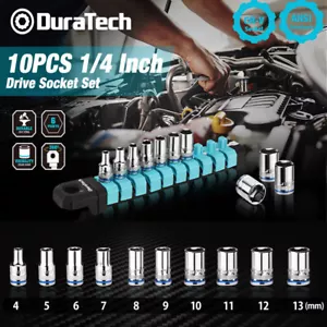 DURATECH 1/4" Drive Socket Set 10PC Metric Socket Set 6-Point Shallow Socket Set - Picture 1 of 9