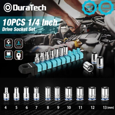 DURATECH 1/4" Drive Socket Set 10PC Metric Socket Set 6-Point Shallow Socket Set - Image 1 of 4