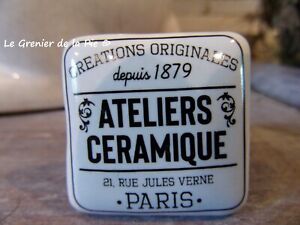 bouton de meuble carré ATELIERS CERAMIQUE Paris tiroir porte style vintage NEUF