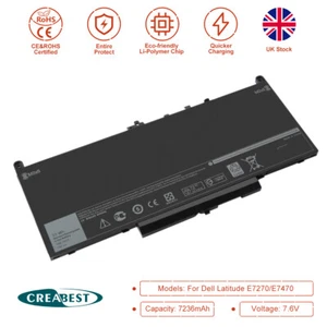 7236mAh 55Wh New Laptop Battery For Dell Latitude E7270 E7470 Series J60J5 1W2Y2 - Picture 1 of 12