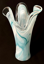 Small Vintage Hand Blown Light Blue Swung Art Glass Vase